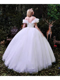  Cinderella White Tulle Ball Gown Wedding Dress