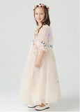  Lovely Satin & Organza V-Neck A-Line Flower Girl Dress With Handmade Flowers