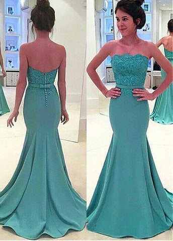 Stretch Charmeuse Mermaid Prom Dresses With Lace Appliques