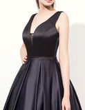 Black V Neck Print Prom Dress