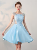 Blue Lace Pearls Cap Sleeves Mini Homecoming Dress