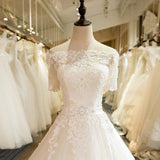 Short Sleeve Tulle Lace Wedding Dress