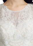 Fantastic Lace & Tulle Jewel Neckline Sheath Wedding Dresses With Lace Appliques