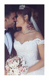 White Off Shoulder Ball Gown Lace Applique Bridal Wedding Dress