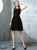 Black A-Line Scoop Lace Knee-Length Homecoming Dress