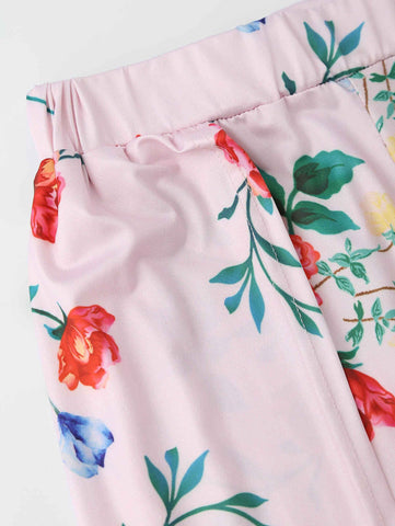 Floral Crop Cami Top with Side Slit Pants