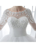 Off-The-Shoulder Cap Sleeve Beading Appliques Ball Gown Wedding Dress