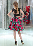  Tulle & Floral Cloth Scoop Neckline A-line Two-piece Homecoming Dresses With Beaded Lace Appliques