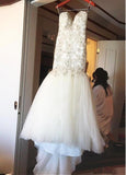 Appliques Tulle Sweetheart Mermaid Wedding Dress With Beading
