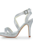 Amazing Fine Shimmering Powder Upper Open Toe Stiletto Heels Bridal Shoes
