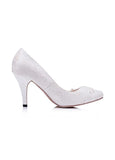Simple Lace Upper Closed Toe Stiletto Heels Wedding/ Bridal Party Shoes With Pearls & Lace Flower
