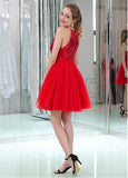 Sequin Lace & Tulle Jewel Neckline Short Length A-line Cocktail Dresses