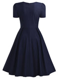 Women's Vintage 1950s Navy Style Short Sleeve Pleated Cocktail Swing Dress