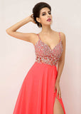 Charming Chiffon Spaghetti Straps Neckline A-line Formal Dresses With Beadings