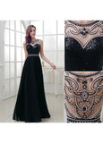 Black Attractive Chiffon Bateau Neckline A-Line Prom Dresses With Beadings