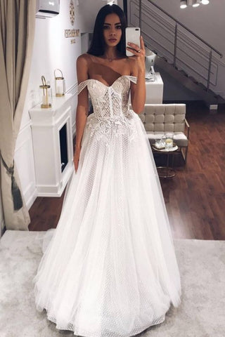 Strapless A-line Floor Length Beads Off The Shoulder Wedding Dress