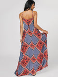 Cheap Bow Tie Tribal Print Slip Maxi Dress
