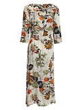 Vintage Boho Floral Print Split Tie V-neck Maxi Dress