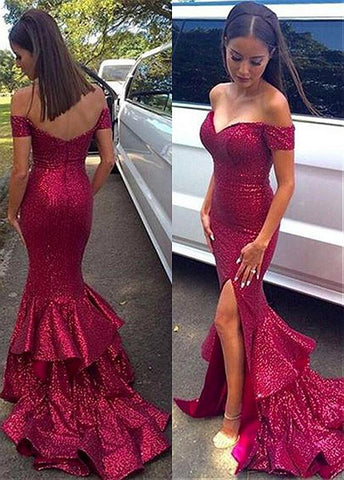 Sparkling Sequin  Mermaid Evening Dresses With Ruffles