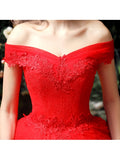  Red Lace Tulle Ruffles Wedding Dress in Color