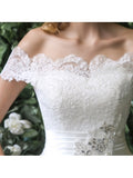 Off-The-Shoulder Lace Ball Gown Wedding Dress