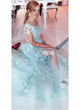 Ice Blue Tulle Bateau Neckline A-line Formal Dresses With Lace Appliques