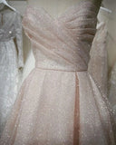 Sequin Sparkle Sweetheart Champagne Tulle Wedding Dress