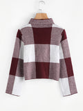 Vintage High Neck Gingham Crop Sweater