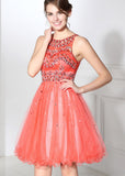 Romantic Tulle Jewel Neckline A-line Short Homecoming Dresses With Beadings