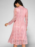  Pink Leaf Pattern Lace Dress