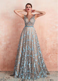 Lace Bateau Neckline A-line Evening Dresses With Beadings