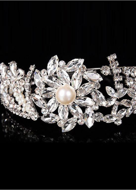 Sparkling Silver-plated Alloy Tiara With Rhinestones & Pearls Cheap ...