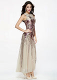 Gold Elegant Jewel Neckline A-line Evening Dress