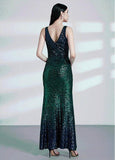 Lavish Sequins Lace V-neck Mermaid Evening Dress