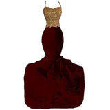 Burgundy Embroidery Tulle Trumpet Mermaid Lace Long Prom Dress