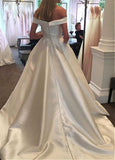 Satin Off-the-shoulder A-line Wedding Dresses With Pockets