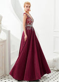 Burgundy Beautiful Tulle V-neck A-line Formal & Evening Dress