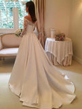  A-Line White Satin Off the Shoulder Long Sleeve Appliques Wedding Dress