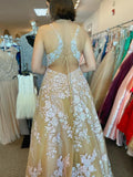 Champagne Halter Appliques Tulle Lace Up Prom Dress