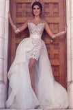 Short Lace Long Sleeve Latest Wedding Dress with Detachable Train