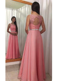 Chiffon & Tulle Jewel Beading Belt Floor-length A-line Prom Dress