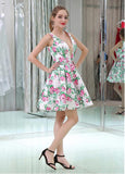 Floral Cloth V-neck Neckline Short Length A-line Homecoming Dresses 