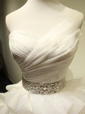 Ivory Scalloped-Edge Cascading Ruffles Pleats Beading Wedding Dress