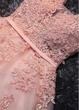 Tulle V-neck Pink Short A-line Homecoming Dress