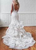 Tulle V-neck Lace Appliques & Beadings Mermaid Wedding Dress