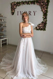 One Shoulder Appliques Sexy Backless Tulle A-line Wedding Dress