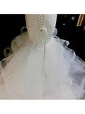 Slim Mermaid Tiered Tulle Bateau Crystal Beading Cathedral Wedding Dress