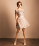 Coral Lace Tulle Short Prom Homecoming Dress