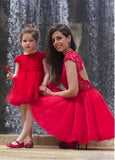 Jewel Neckline Short Ball Gown Mother and Daughter Dress