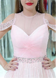 Tulle & Lace Jewel Neckline Knee-length A-line Homecoming Dresses With Beadings
